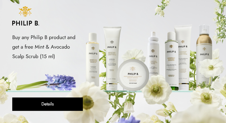 Buy any Philip B product and get a free Mint & Avocado Scalp Scrub (15 ml)